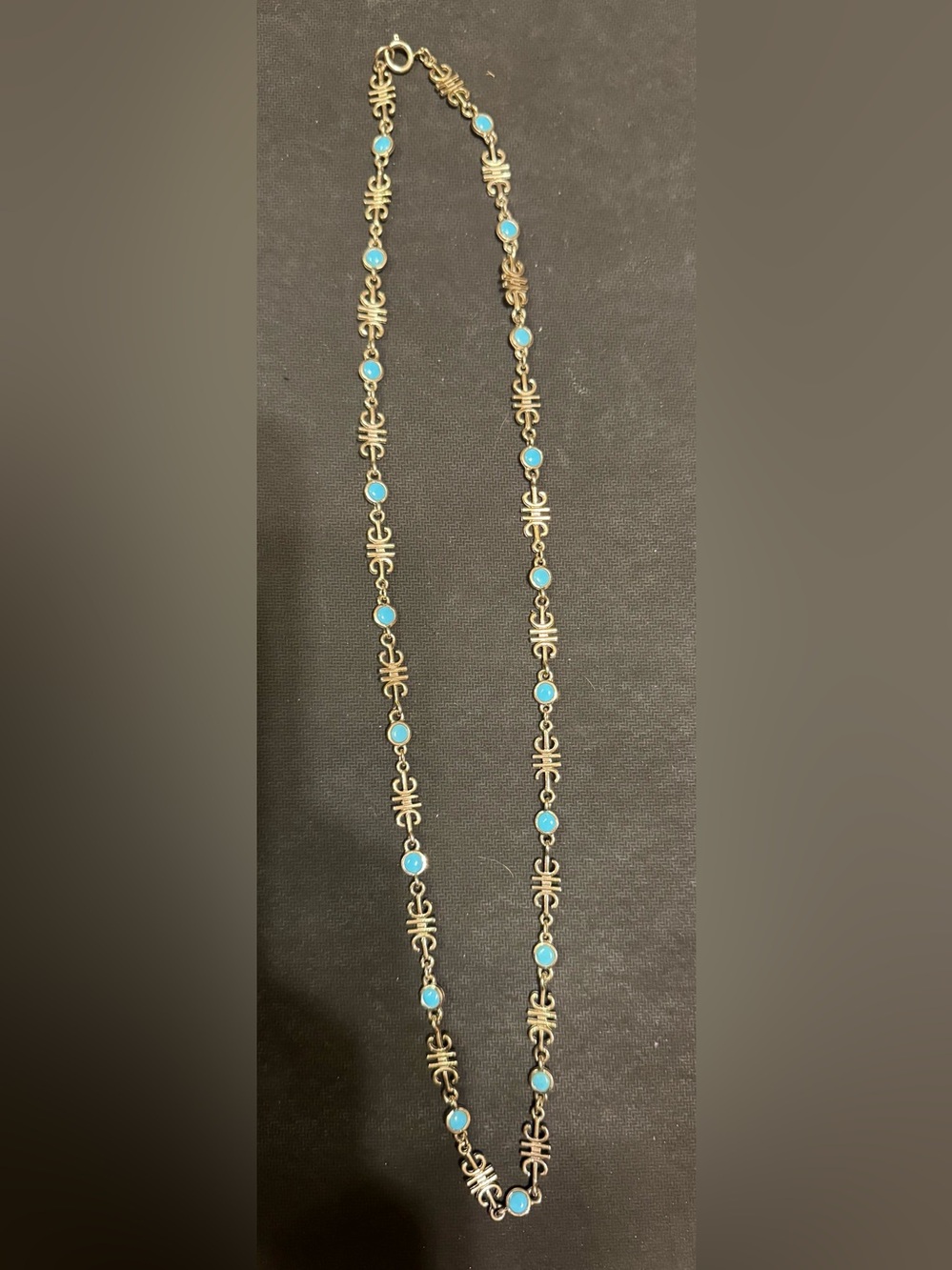 Vintage Silver Tone Necklace with Turquoise Beads & Distinct Connector Links